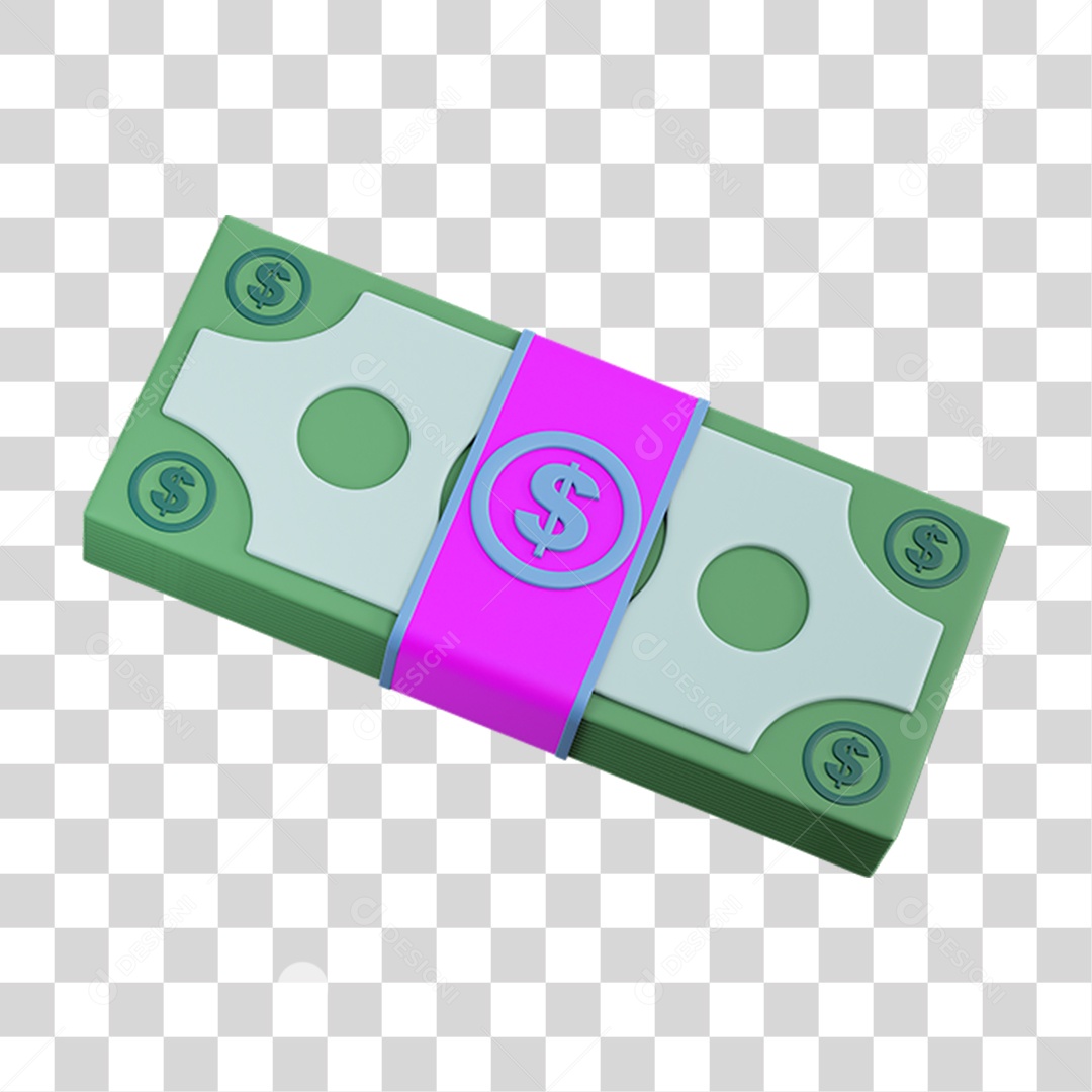 Elemento 3D Maço Dinheiro Nacional para Composição PNG Transparente