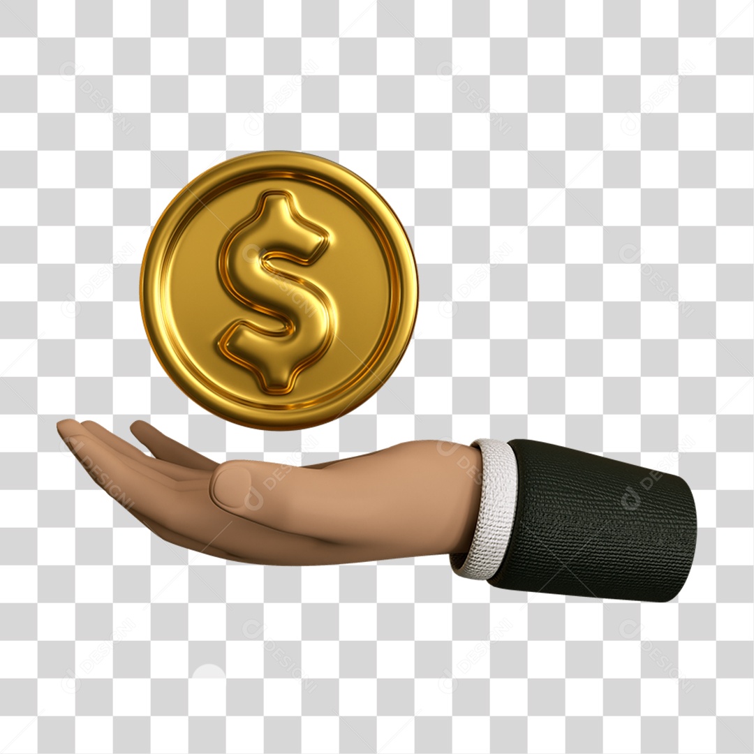 Elemento 3D Mão Moeda Nacional para Composição PNG Transparente