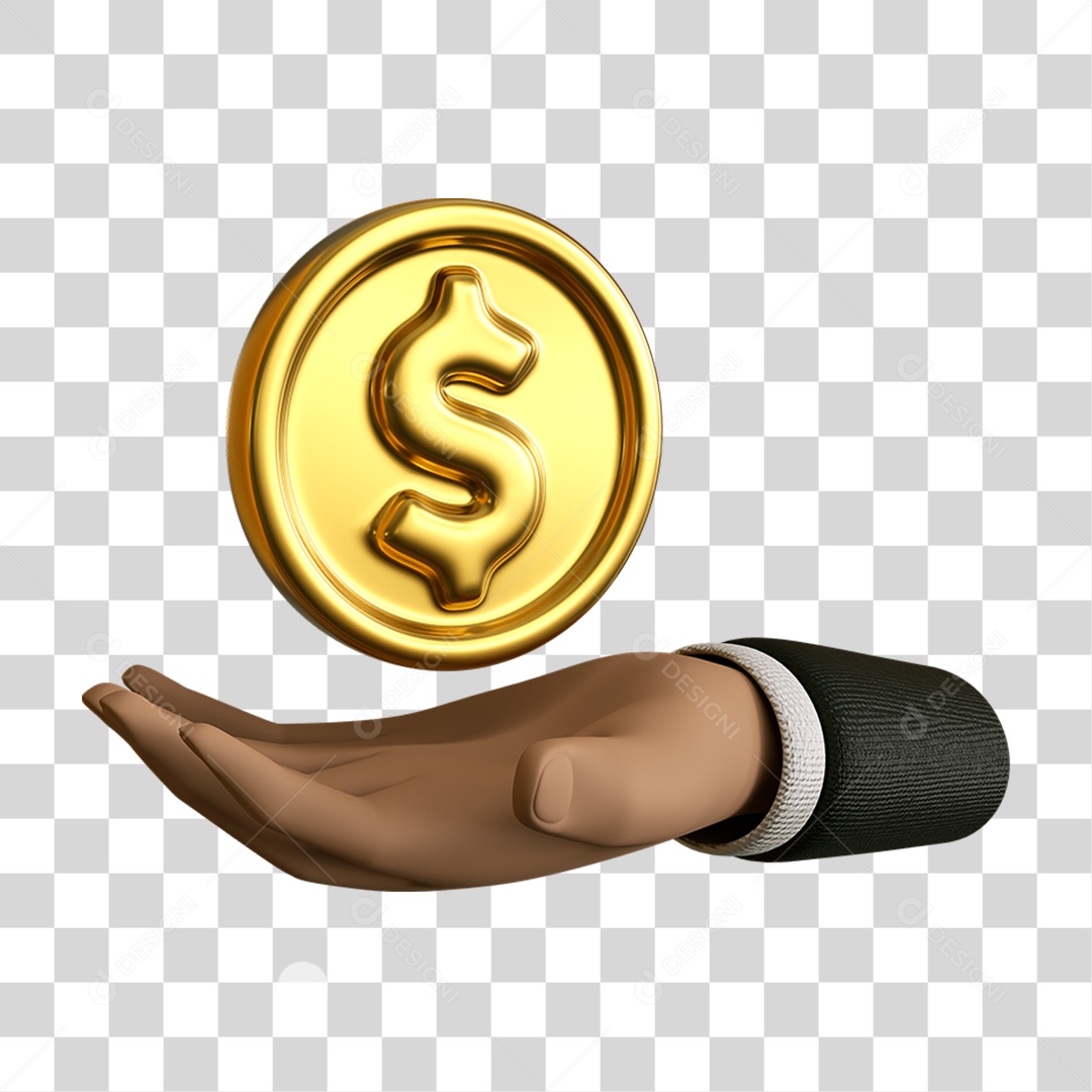 Elemento 3D Mão Moeda Nacional para Composição PNG Transparente