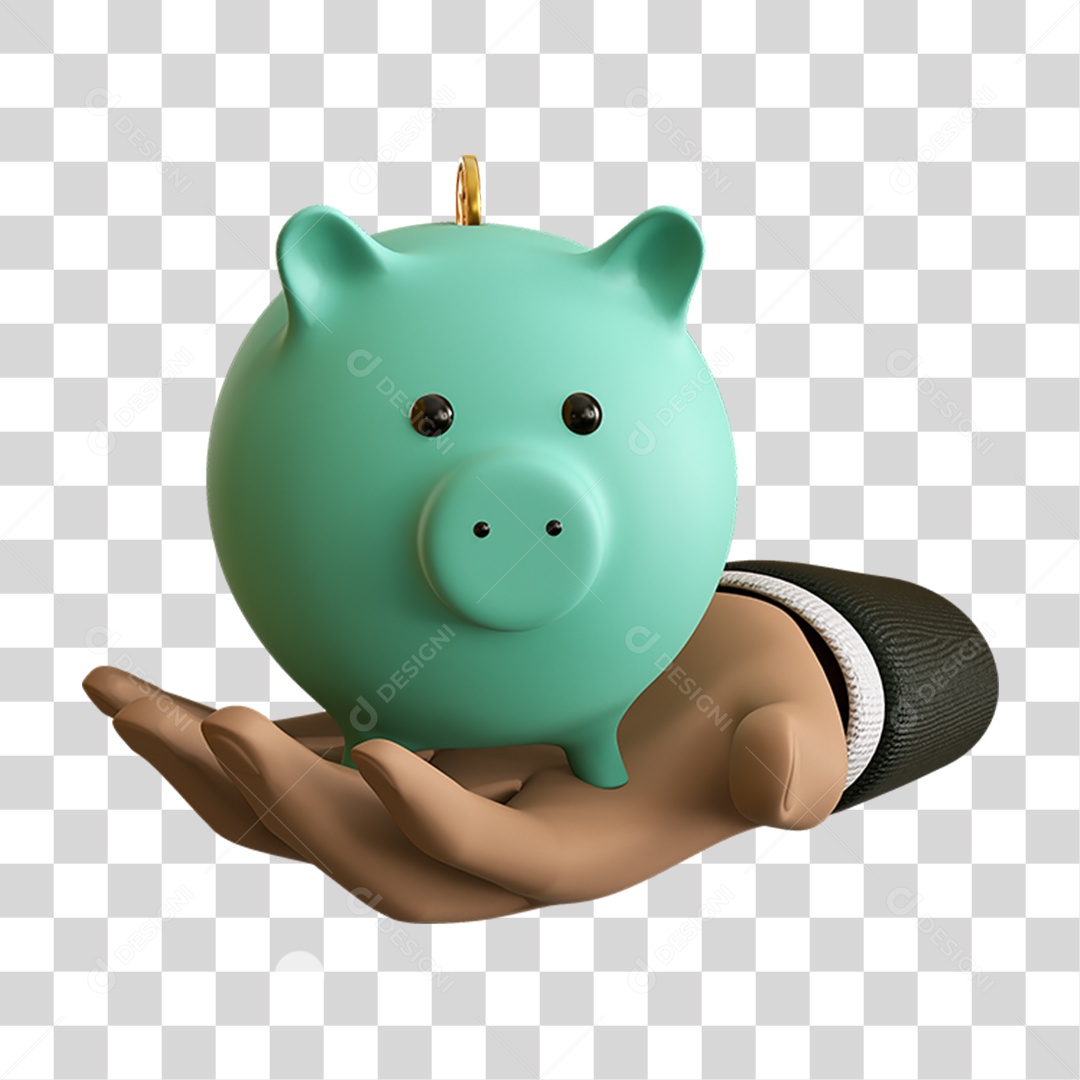 Elemento 3D Mão Porquinho Moeda Nacional para Composição PNG Transparente