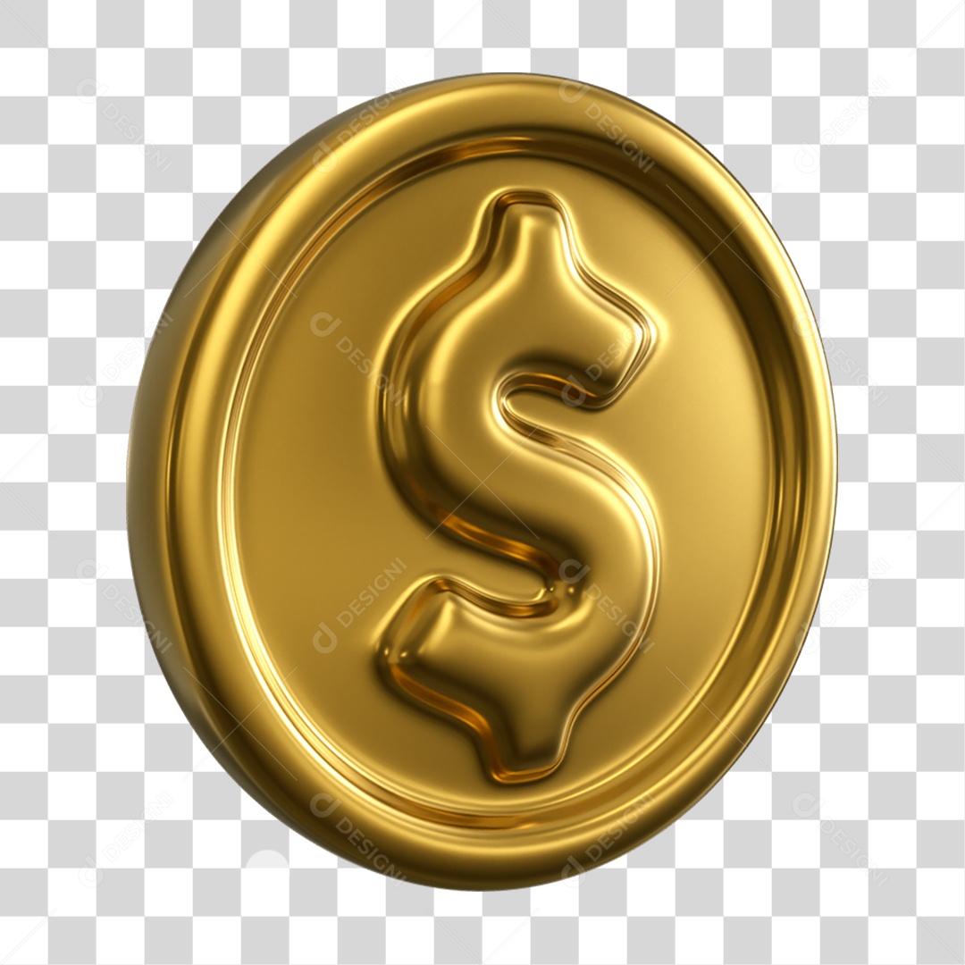 Elemento 3D Moeda Nacional para Composição PNG Transparente