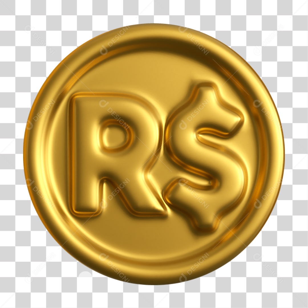 Elemento 3D Moeda Nacional para Composição PNG Transparente