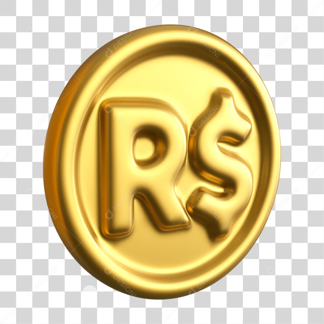 Elemento 3D Moeda Nacional para Composição PNG Transparente