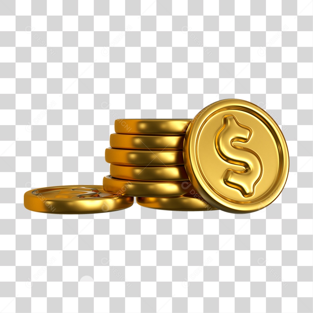 Elemento 3D Moeda Nacional para Composição PNG Transparente