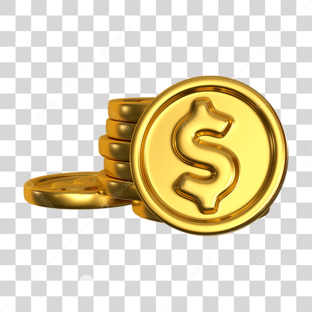 Elemento 3D Moeda Nacional para Composição PNG Transparente