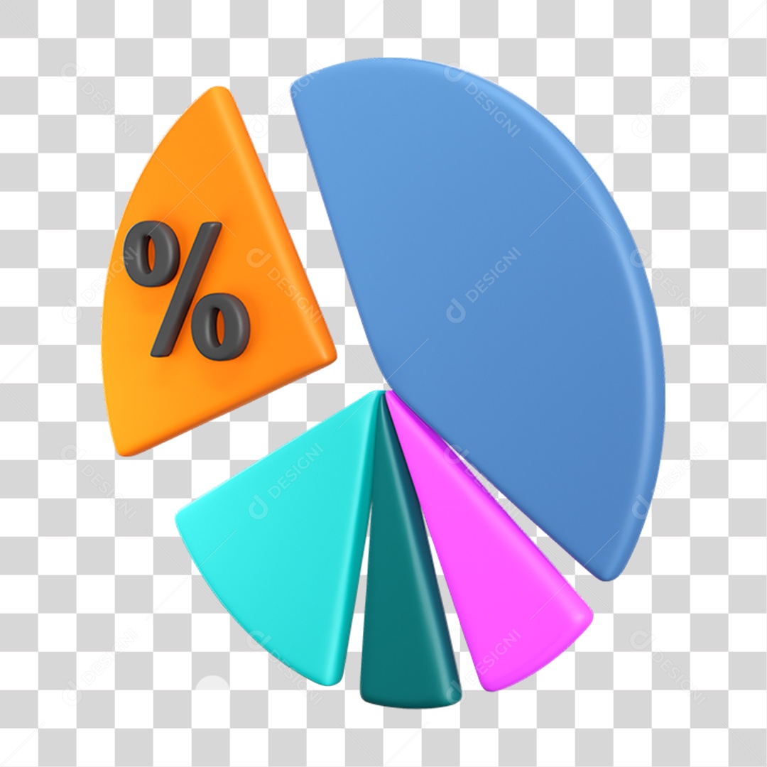 Elemento 3D Gráfico Percentual para Composição PNG Transparente