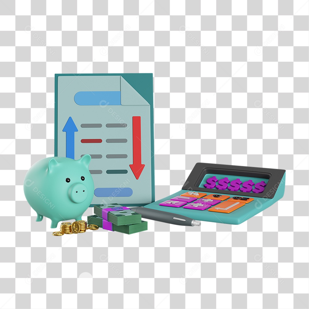 Elemento 3D Poupança Contabilidade Nacional para Composição PNG Transparente