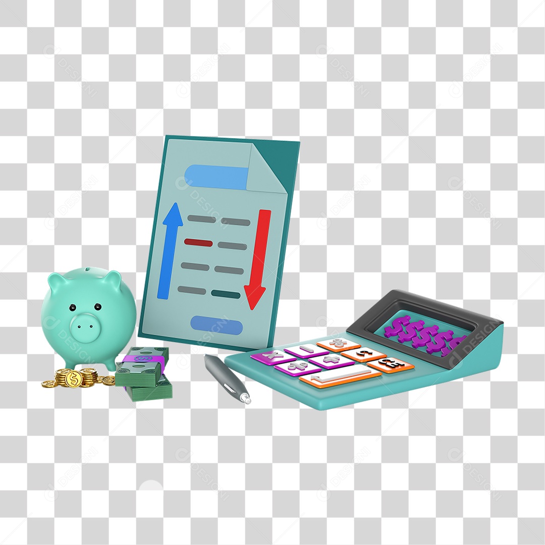 Elemento 3D Poupança Contabilidade Nacional para Composição PNG Transparente