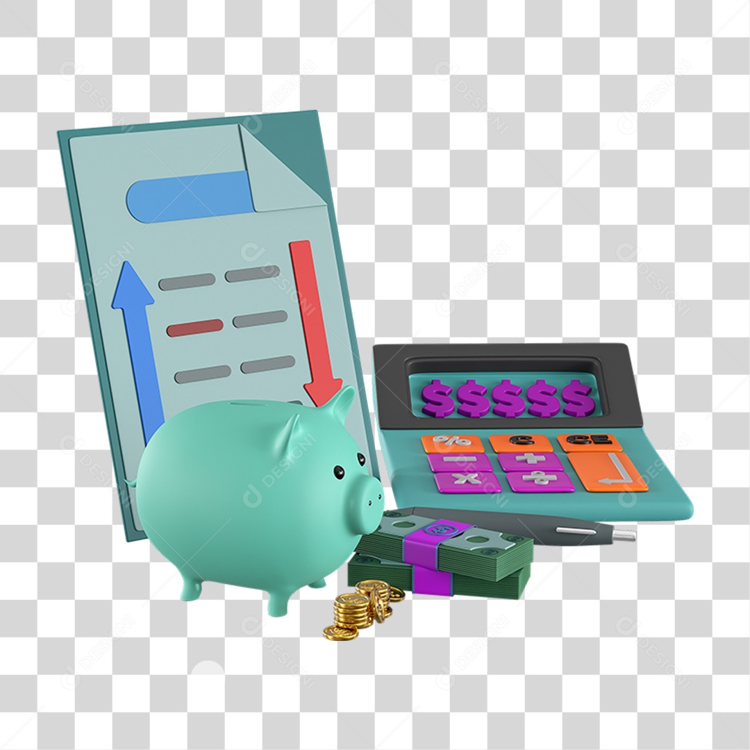 Elemento 3D Poupança Contabilidade Nacional para Composição PNG Transparente