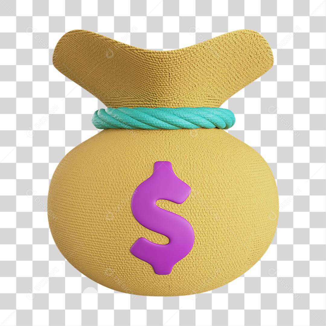 Elemento 3D Saco Dinheiro Nacional para Composição PNG Transparente