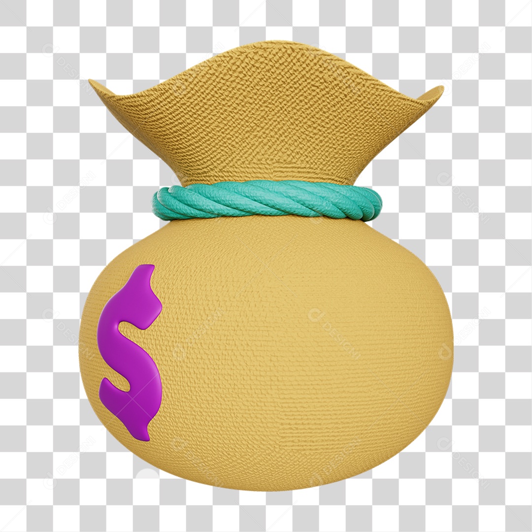 Elemento 3D Saco Dinheiro Nacional para Composição PNG Transparente