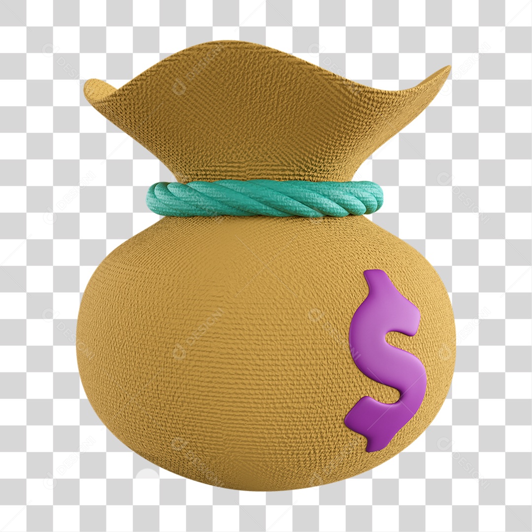 Elemento 3D Saco Dinheiro Nacional para Composição PNG Transparente