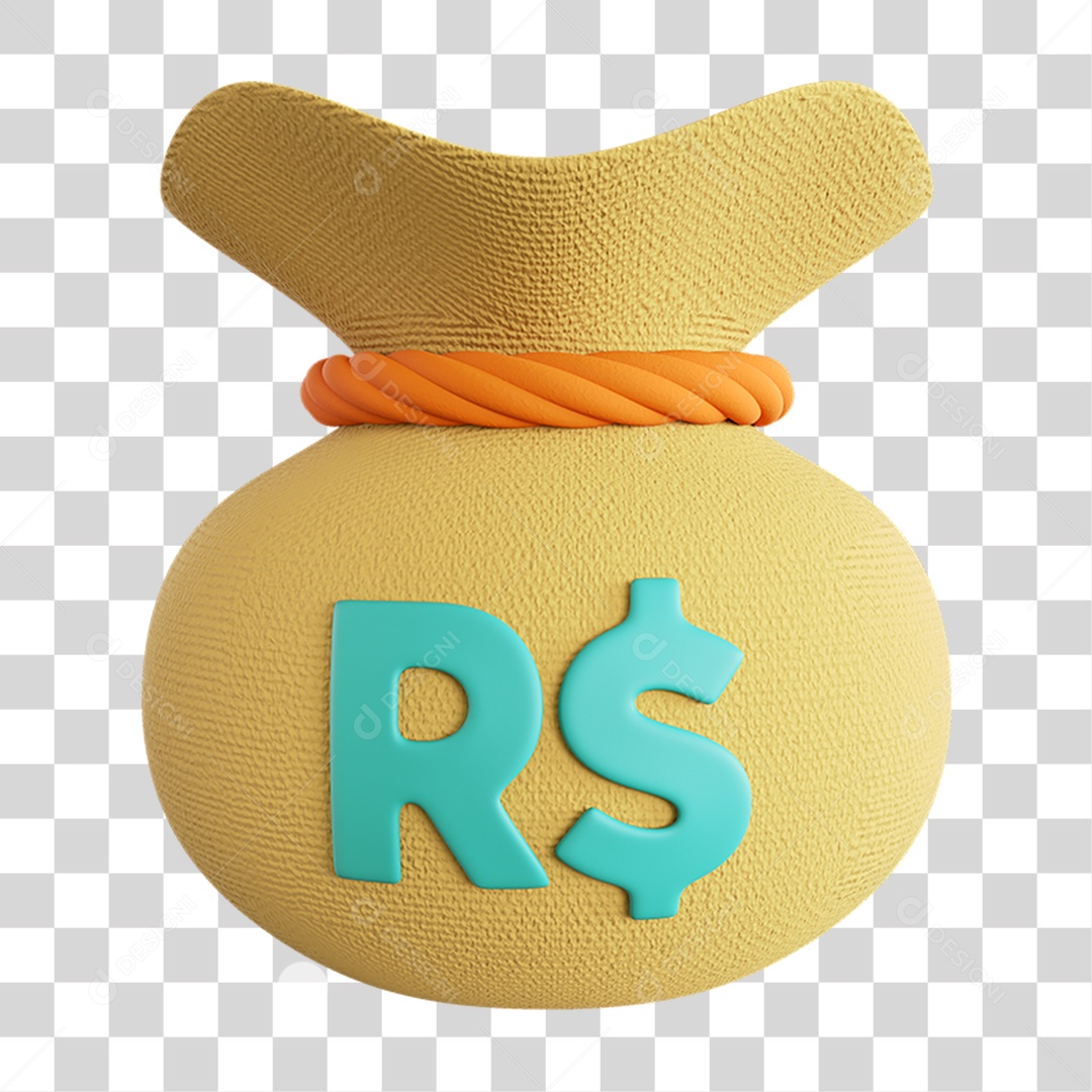 Elemento 3D Saco Dinheiro Nacional para Composição PNG Transparente