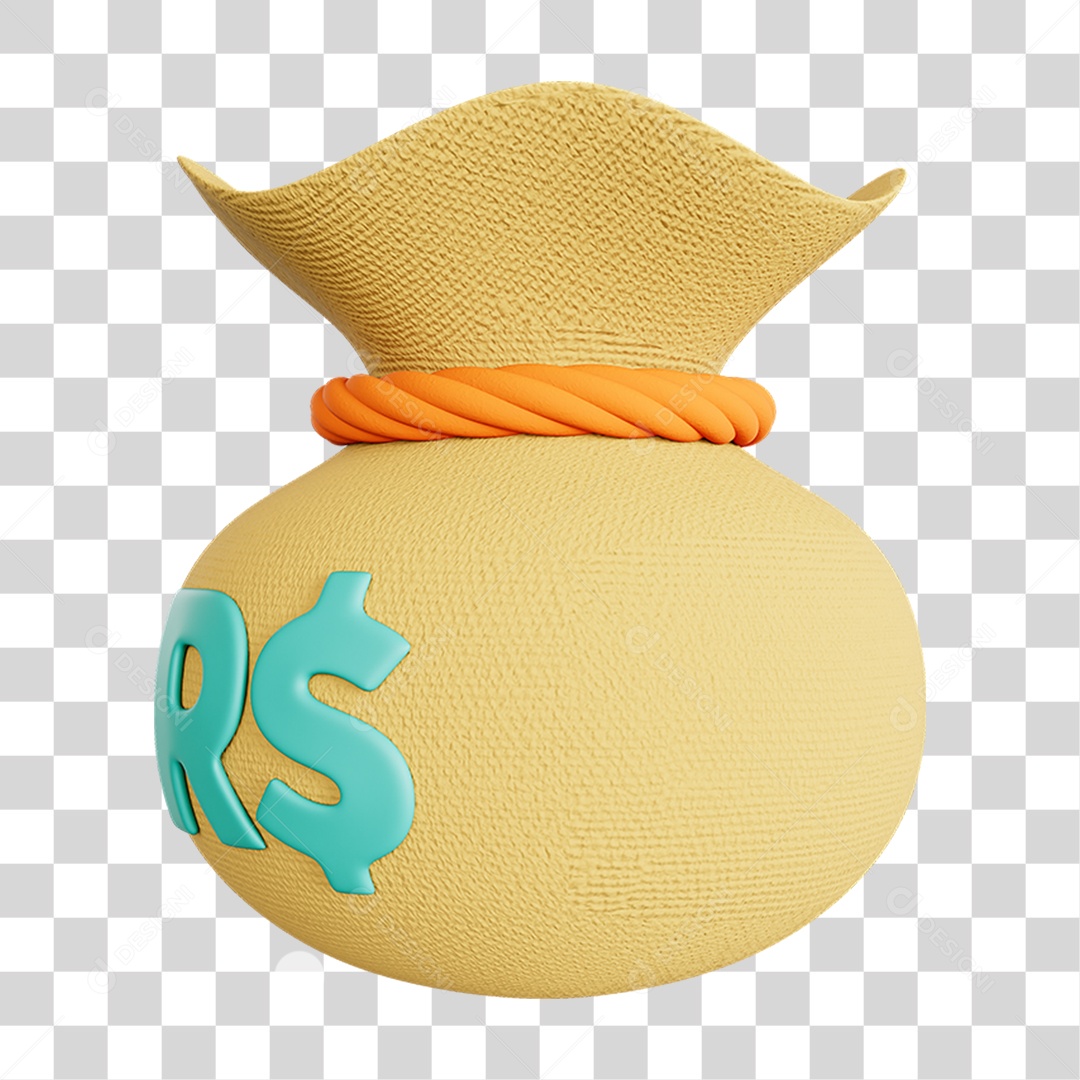 Elemento 3D Saco Dinheiro Nacional para Composição PNG Transparente