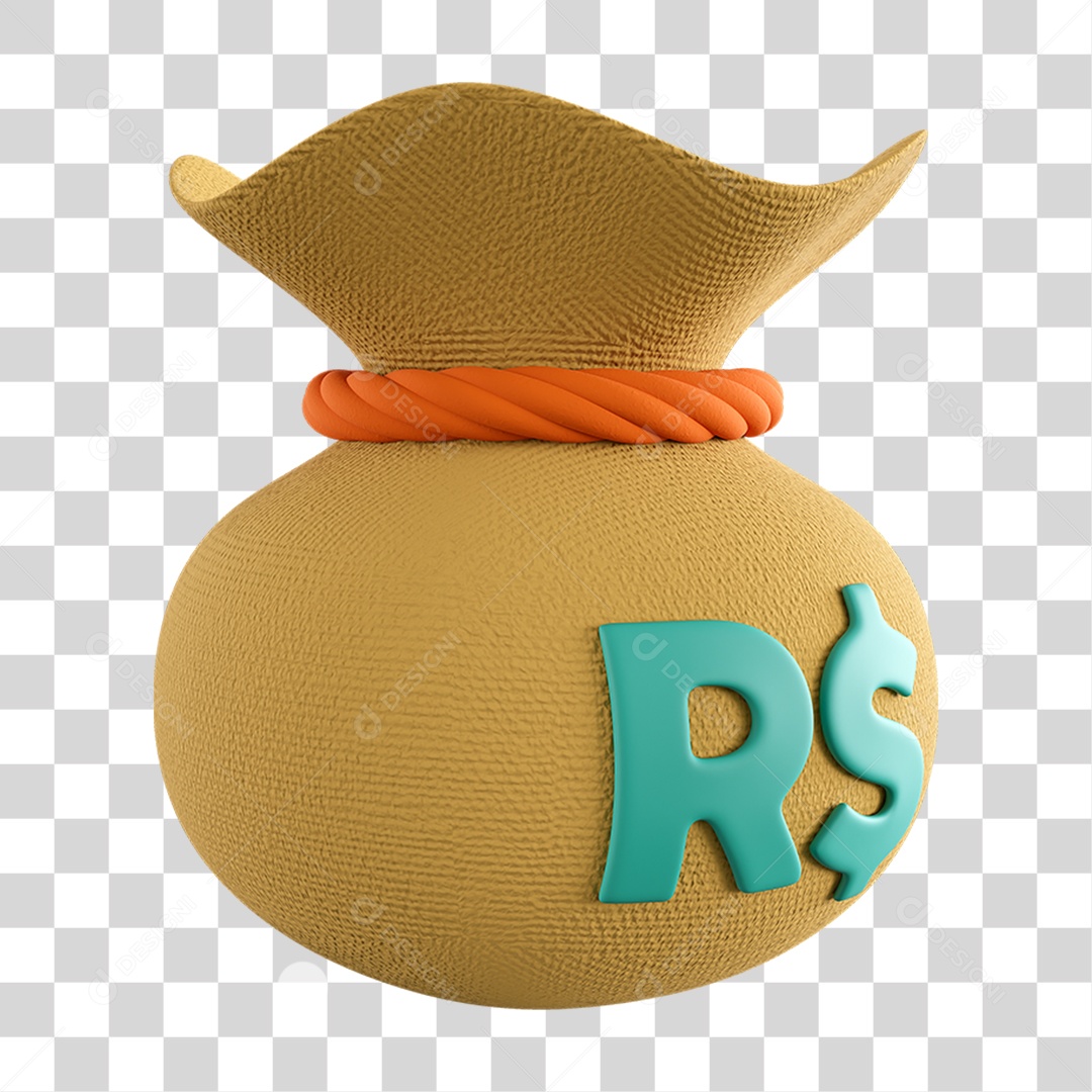 Elemento 3D Saco Dinheiro Nacional para Composição PNG Transparente