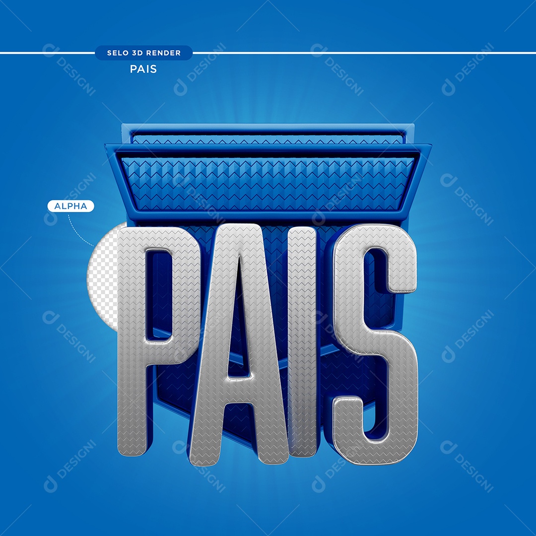 Selo 3D Pais Azul e Cinza Para Composição PSD