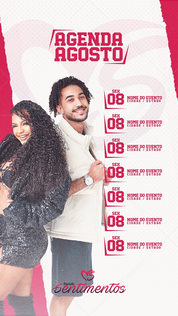 Social Media Flyer Story Agenda Agosto Banda Sentimentos PSD Editável