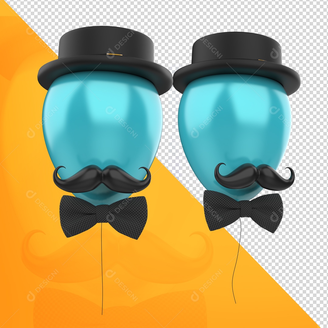 Balão com Chapéu Bigode Elemento 3D Do Dia Dos Para Composição PSD