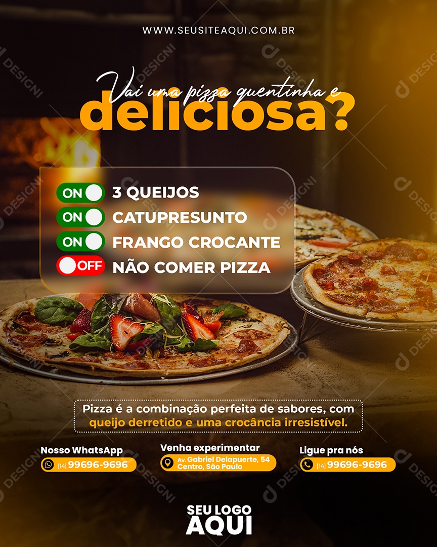 Pizzaria Vai uma Pizza Quentinha e Deliciosa Social Media PSD Editável