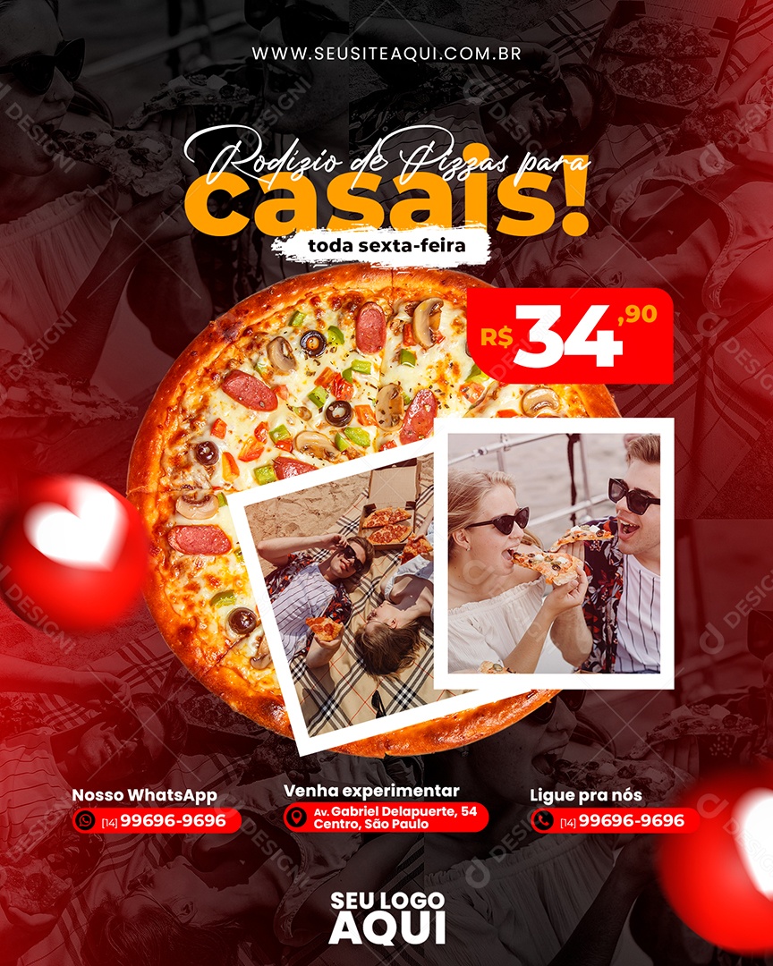 Pizzaria Rodizio de Pizzas para Casais Social Media PSD Editável