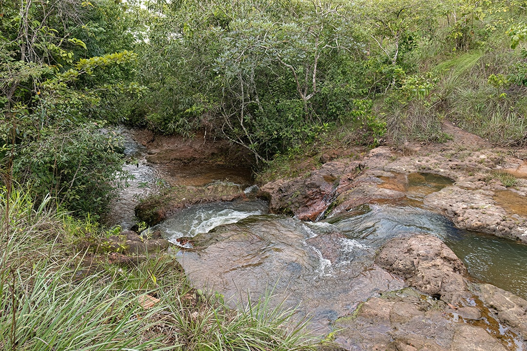 Riacho com pedras e pequenas cachoeiras na natureza