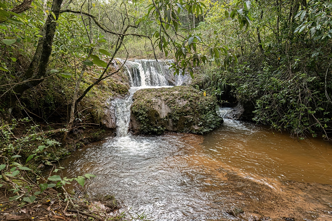 Riacho com pedras e pequenas cachoeiras na natureza