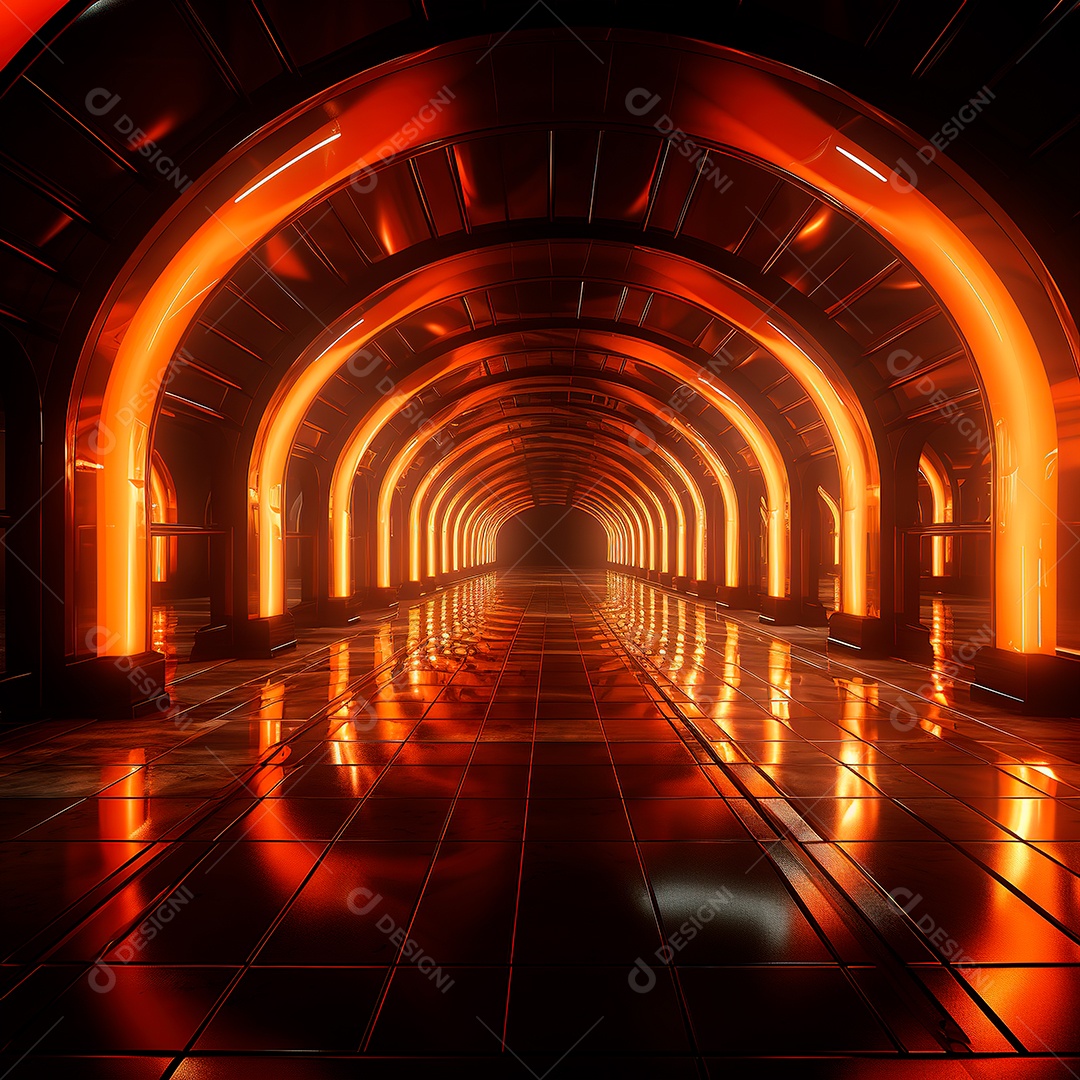 Fundo de túnel com luzes de neon
