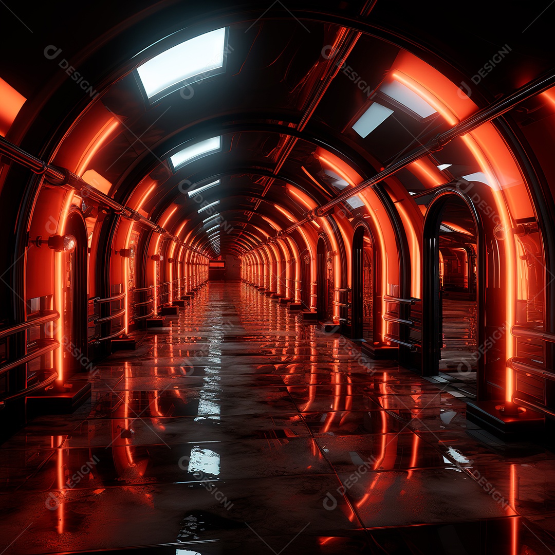 Fundo de túnel com luzes de neon