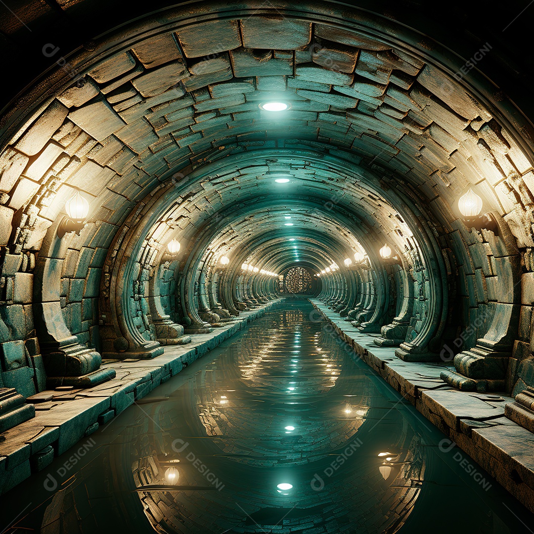 Fundo de túnel com luzes de neon