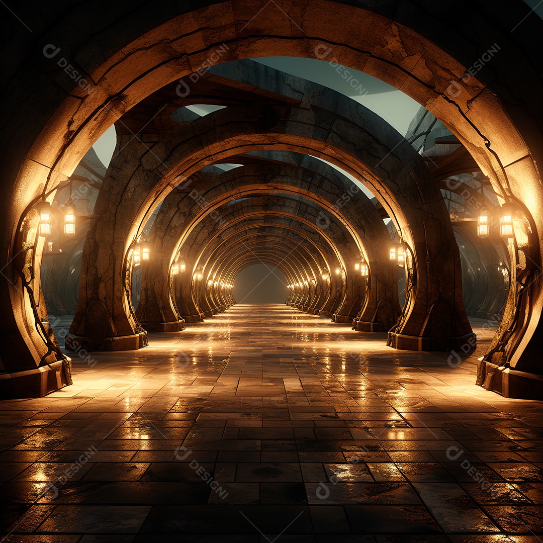 Fundo de túnel com luzes de neon