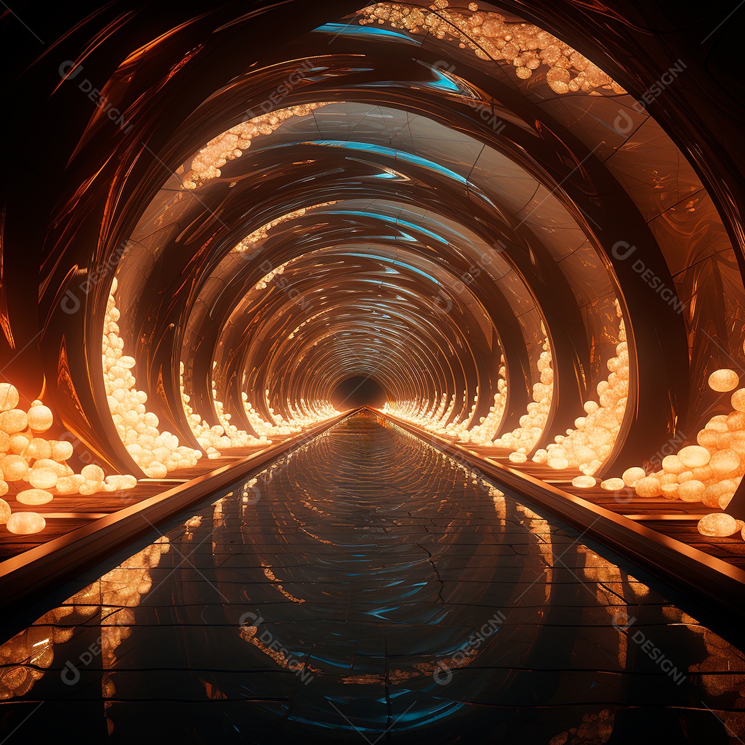 Fundo de túnel com luzes de neon