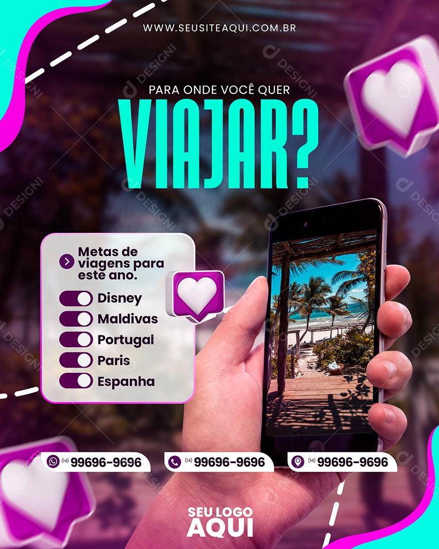 Social Media Para Onde Você Quer Viajar PSD Editável