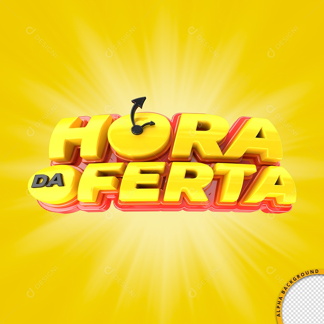 Texto 3D Hora Da Oferta Amarelo e Vermelho Para Composição PSD