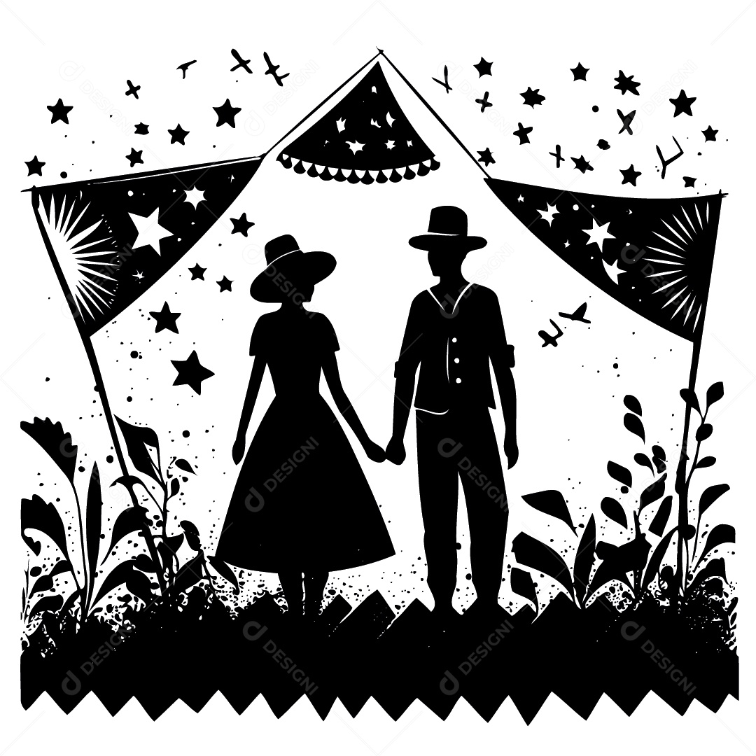 Silhueta Casal Na Festa Junina Ilustração Vetor EPS