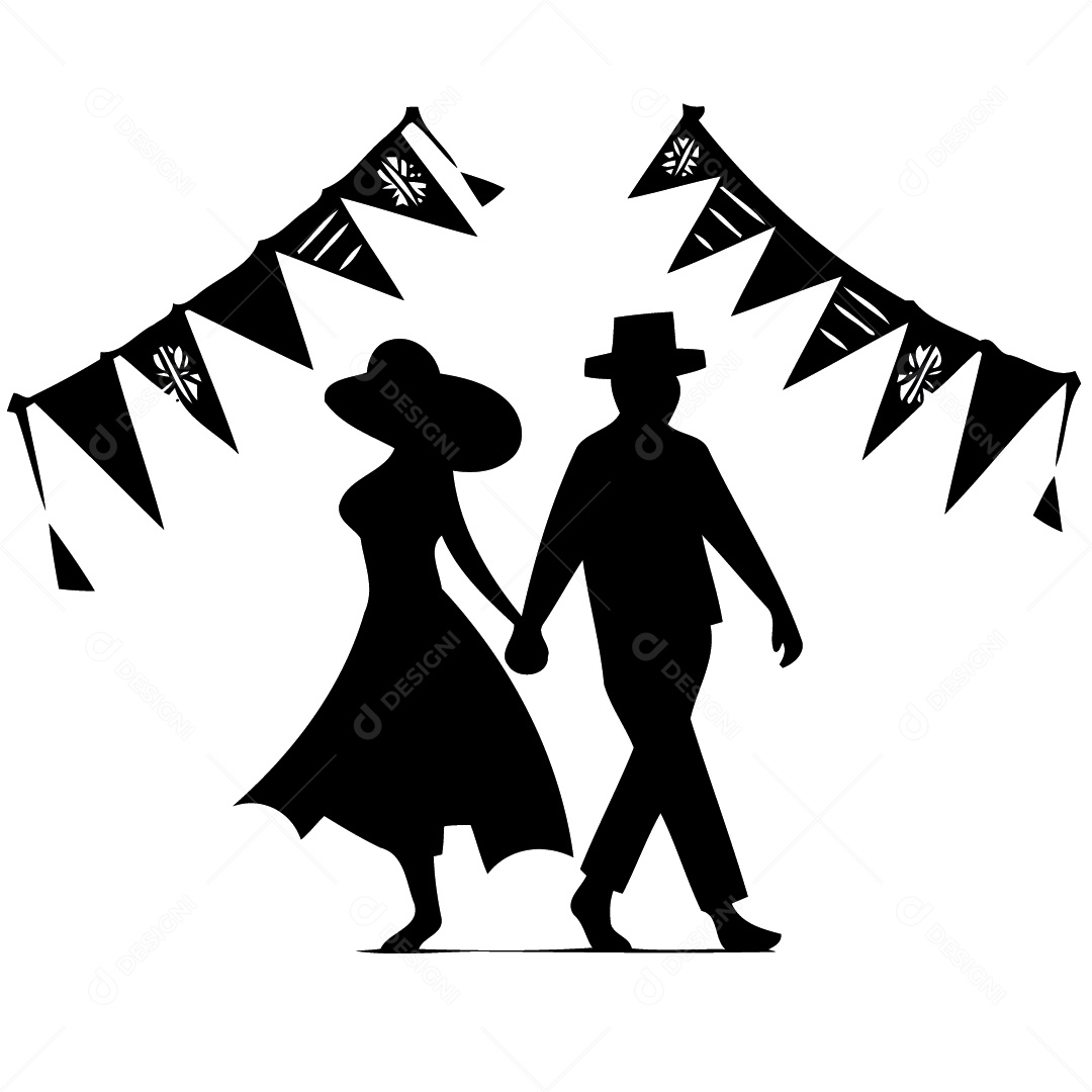 Silhueta de Casal Na Festa Junina Ilustração Vetor EPS