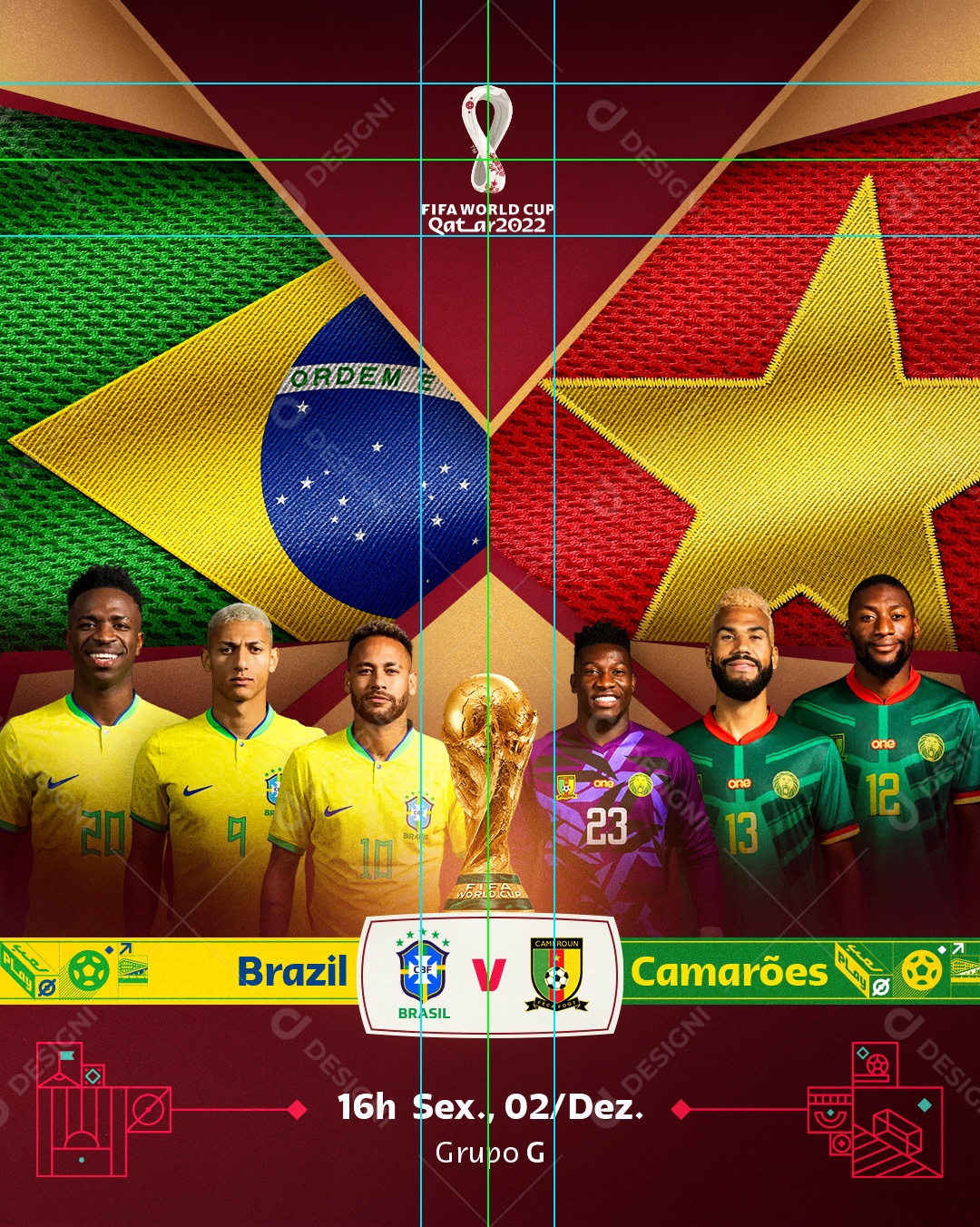 Brasil vs Camarões Social Media PSD Editável