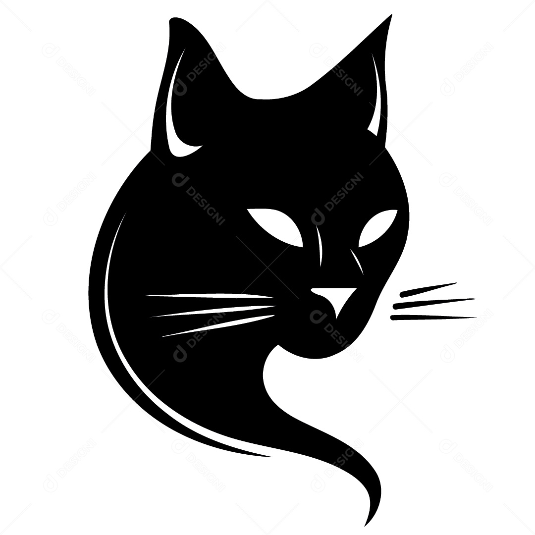 Gato em Preto e Branco Ilustração Vetor EPS