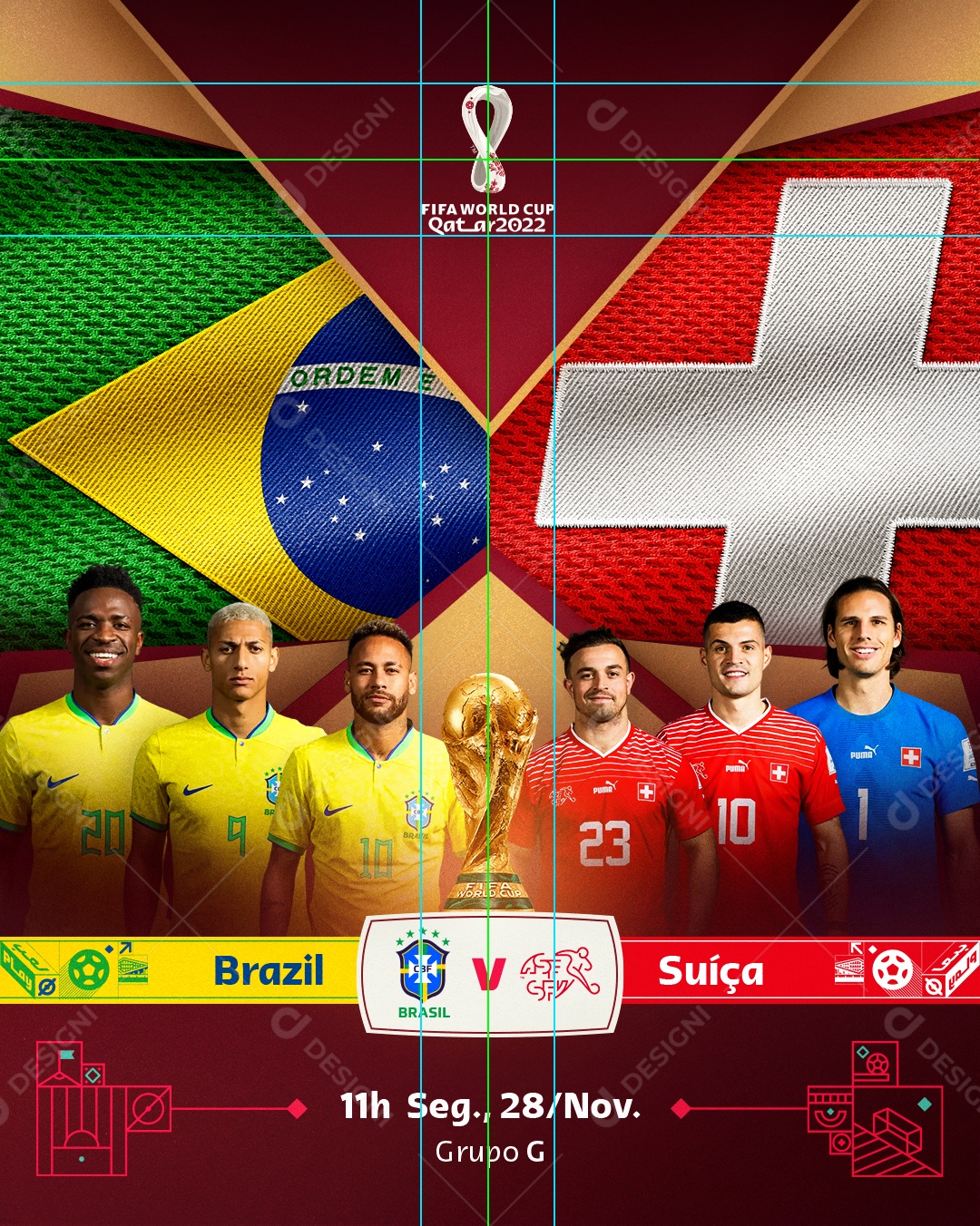 Flyer Brasil vs Suiça Social Media PSD Editável