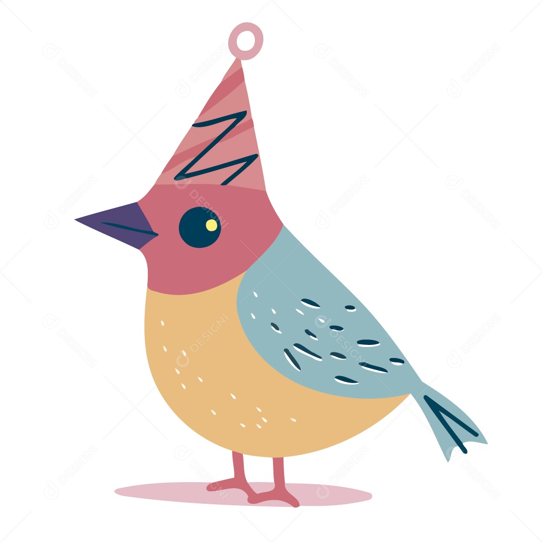 Passarinho com Chapéu de Aniversario Ilustração Vetor EPS