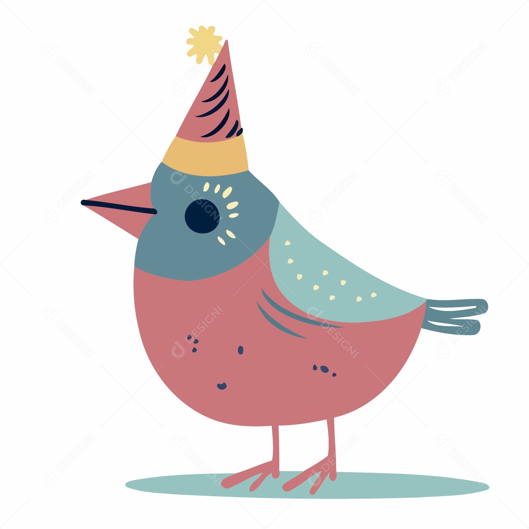 Passarinho com Festa de Aniversario Ilustração Vetor EPS