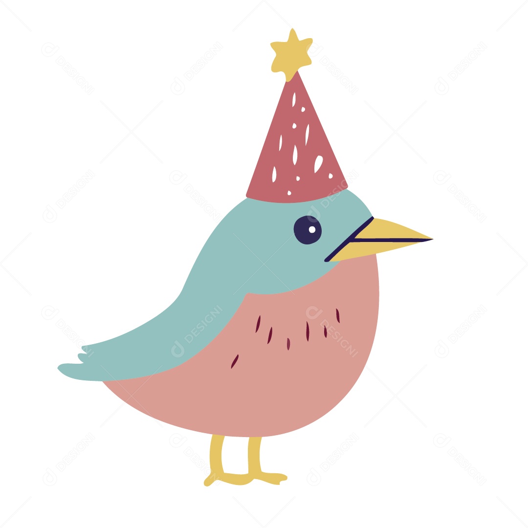 Passarinho com Chapéu de Aniversario Ilustração Vetor EPS