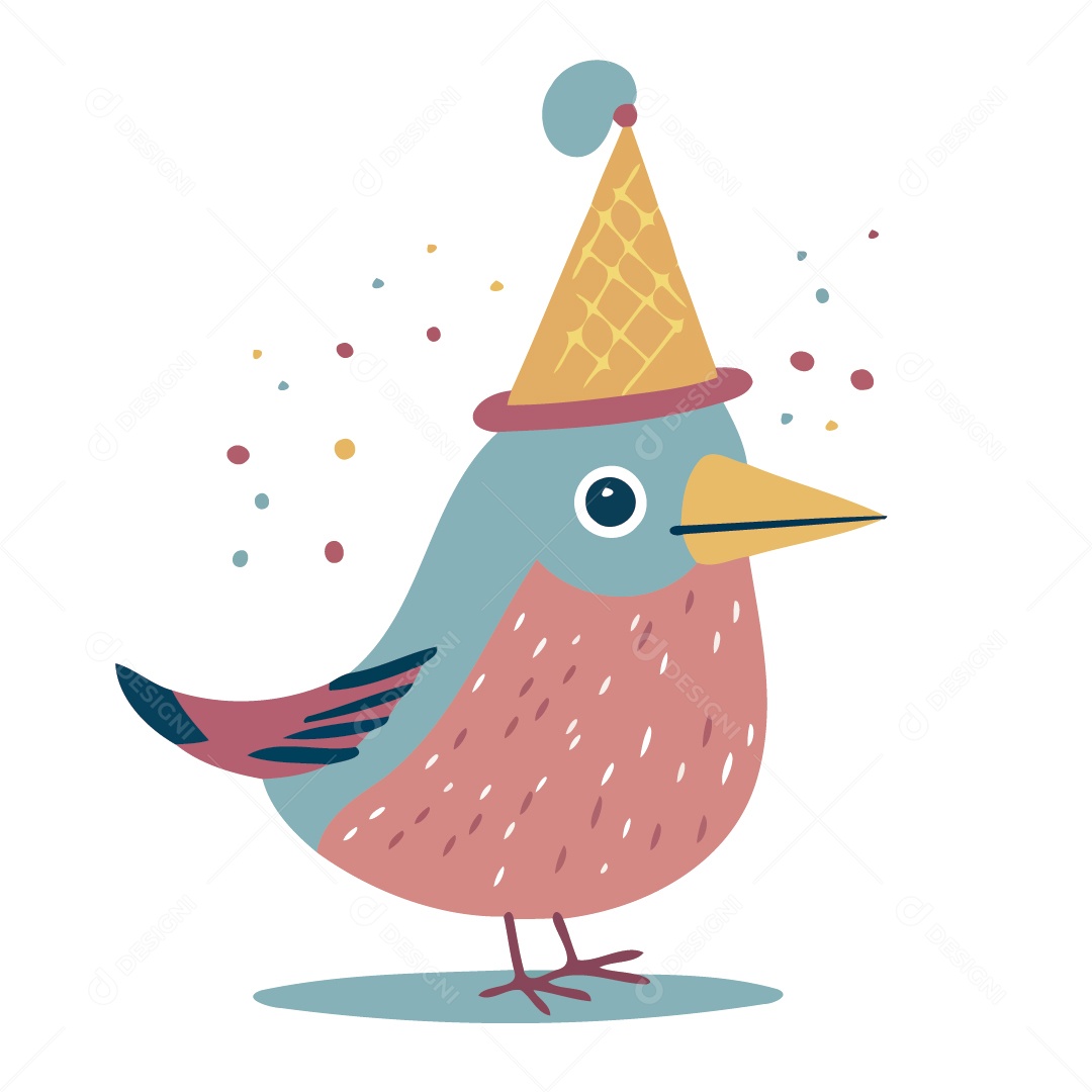 Passarinho com Chapéu de Aniversario Ilustração Vetor EPS