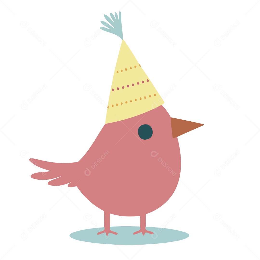 Passarinho com Chapéu de Aniversario Ilustração Vetor EPS