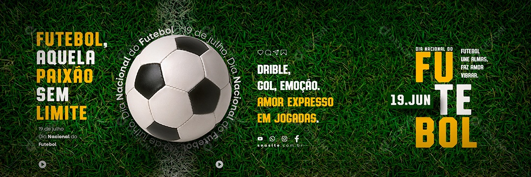 Carrossel Dia Nacional do Futebol Drible Gol Emoção Amor Expresso Social Media PSD Editável