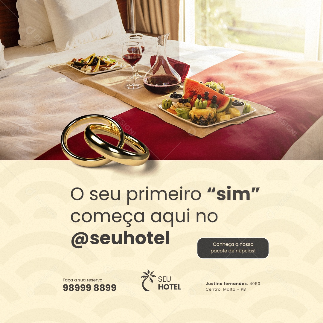 Hotelaria O Seu Primeiro Sim Começa Aqui no Hotel Social Media PSD Editável