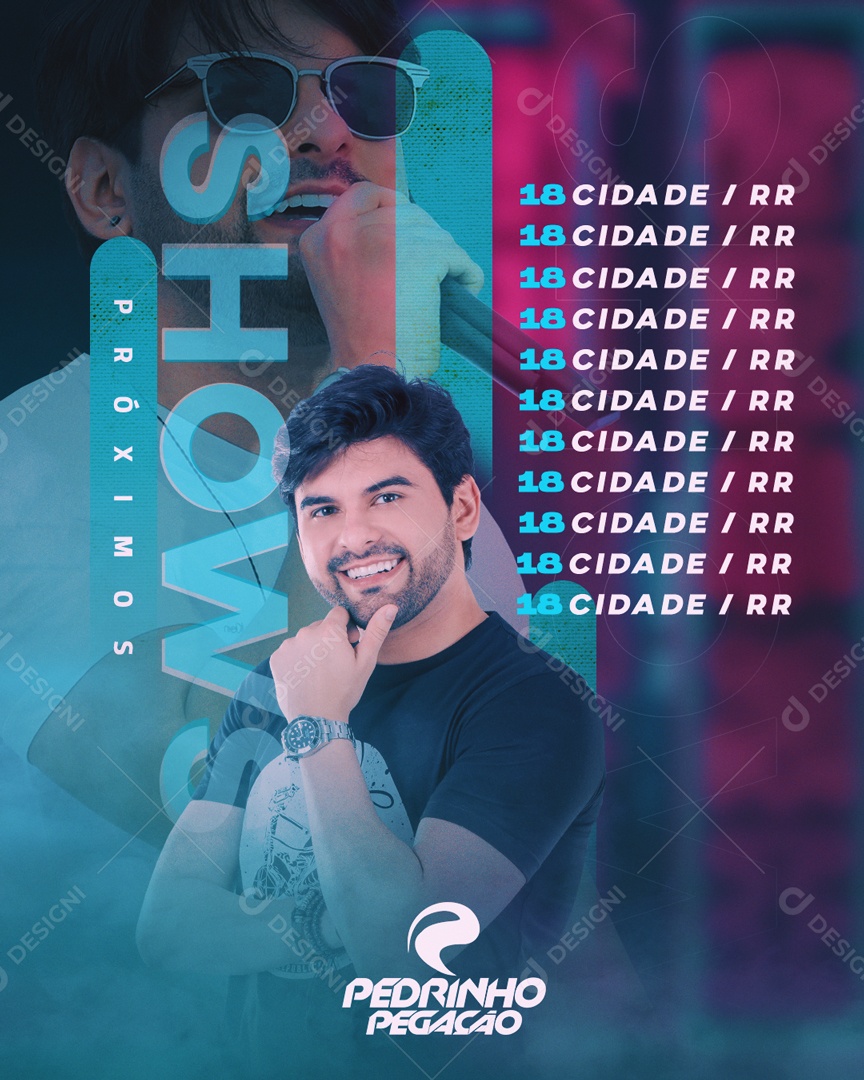 Social Media Flyer Feed Próximos Shows Pedrinho Pegação PSD Editável