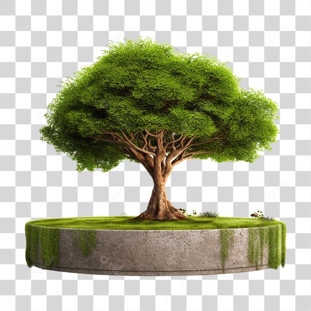 Cenário Pódio Podium de Grama Exposição com Arvore PNG Transparente