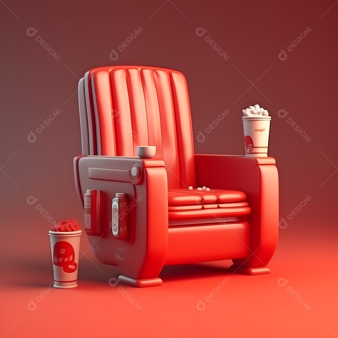 Poltrona e balde de pipoca de cinema