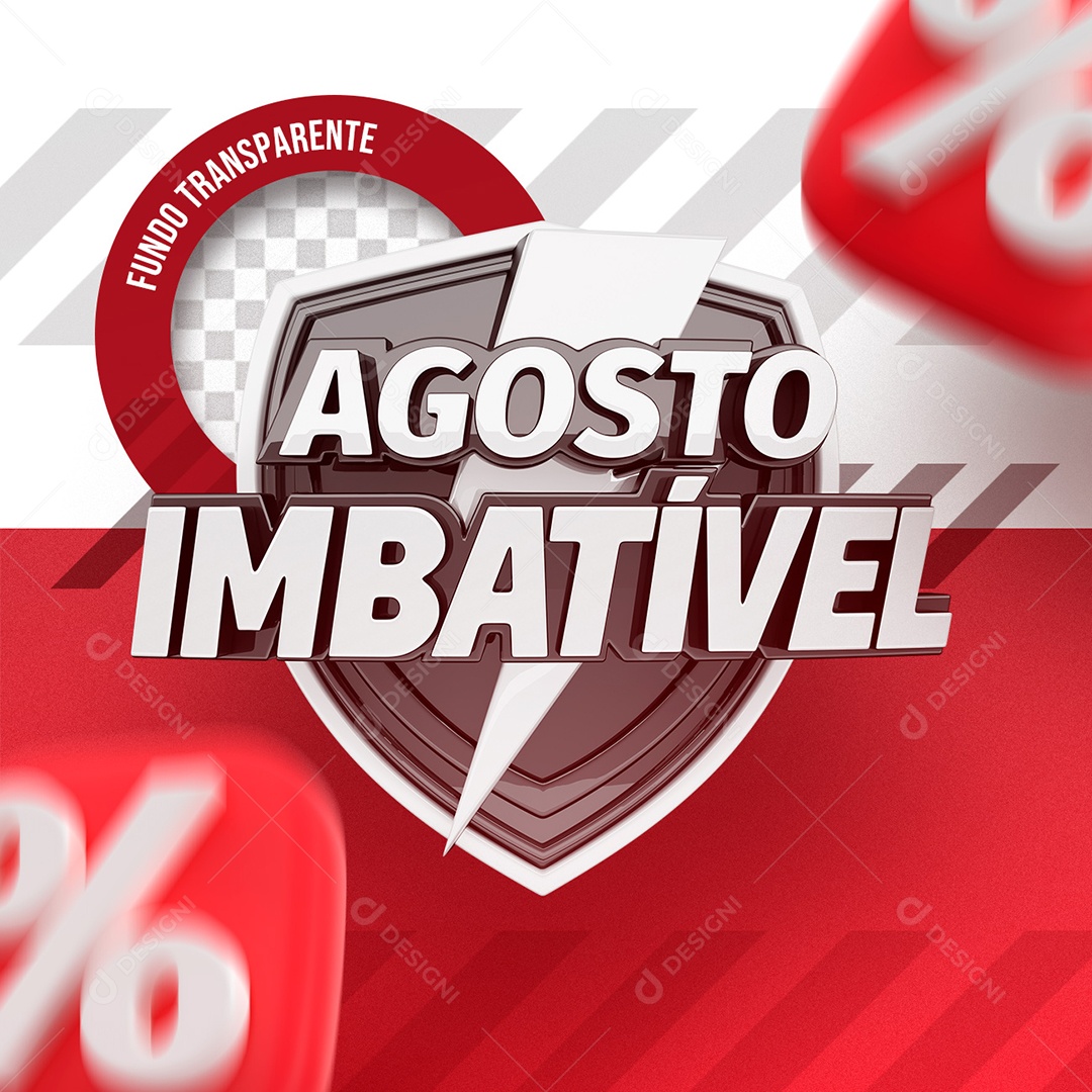 Selo 3D Agosto Imbatível Verde e Amarelo para Composição PSD