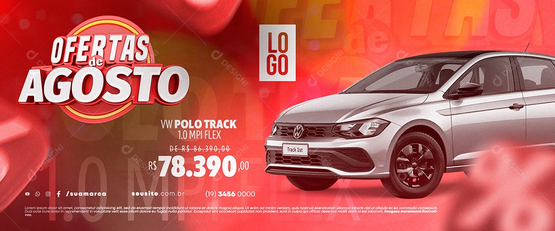 Banner Concessionária Ofertas de Agosto VW Polo Track Social Media PSD Editável